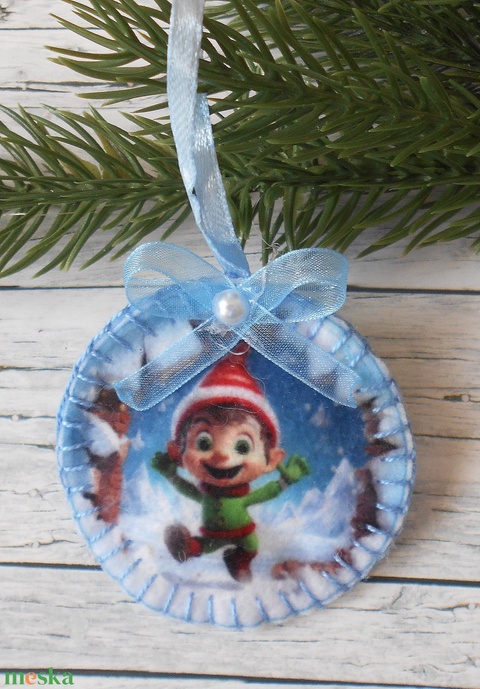 3D hatású kör alakú karácsonyfa dísz (Manó, a Mikulás segítője)- Meska.hu