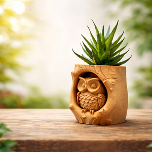 Baglyos kaspó � különleges, faragott fa hatású dekoráció pozsgásokhoz, Otthon & Életmód, Virágdekoráció, Virágtartó, Kaspó, , MESKA