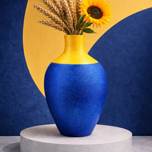 Kétszínű modern váza � kék sárga design dekor, minimalista lakásdekoráció, Otthon & Életmód, Virágdekoráció, Virágtartó, Váza, , MESKA