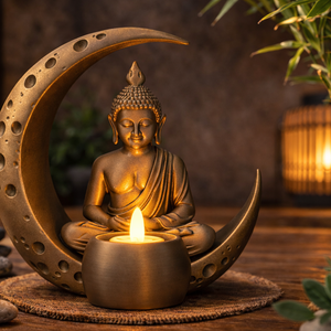 Meditáló Buddha hold mécsestartó � zen hangulat dekoráció, Otthon & Életmód, Dekoráció, Spiritualitás, Füstölő és füstölőtartó, , MESKA