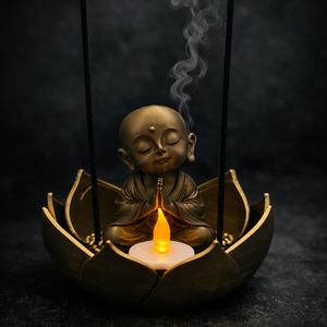 Zen Buddha  füstölőtartó LED mécses hellyel � meditációs dekor - otthon & életmód - gyertya, illat, aroma - mécses és mécsestartó - Meska.hu