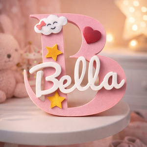 3D névtábla gyerekszobába, egyedi név + monogram,  falra vagy polcra, babaszoba dekor, Baba - mama, Babaszoba dekoráció, Babanév dekoráció, , MESKA