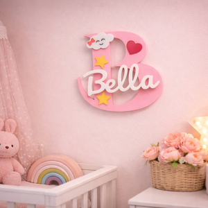 3D névtábla gyerekszobába, egyedi név + monogram,  falra vagy polcra, babaszoba dekor - baba - mama - babaszoba dekoráció - babanév dekoráció - Meska.hu