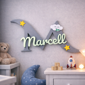 3D névtábla gyerekszobába, egyedi név + monogram,  falra vagy polcra, babaszoba dekor - baba - mama - babaszoba dekoráció - babanév dekoráció - Meska.hu