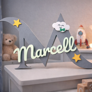 3D névtábla gyerekszobába, egyedi név + monogram,  falra vagy polcra, babaszoba dekor - baba - mama - babaszoba dekoráció - babanév dekoráció - Meska.hu
