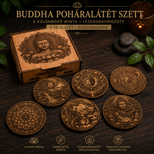 Gravírozott ZEN poháralátét szett � 6 db gravírozott parafa alátét díszdobozban, Otthon & Életmód, Konyhafelszerelés, tálalás, Tálalás, Tányér- és poháralátét, Gravírozás, pirográfia, MESKA