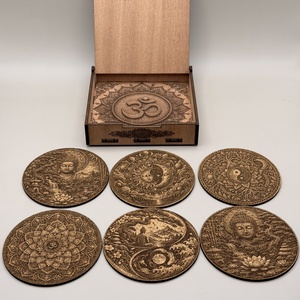 Zen Buddha � Lézergravírozott parafa poháralátét szett, 6 db-os ajándékdobozban - otthon & életmód - konyhafelszerelés, tálalás - tálalás - tányér- és poháralátét - Meska.hu