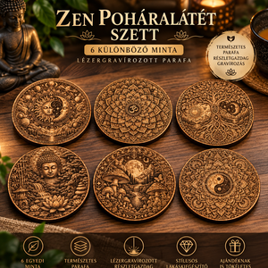 Zen poháralátét szett � 6 db lézergravírozott parafa alátét, Buddha és mandala mintákkal - Meska.hu