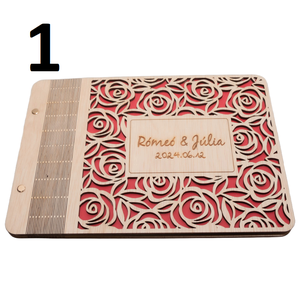 Esküvői vendégkönyv, választható lézervágott fa borítóval, 31x22cm - Meska.hu