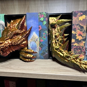 Sárkányos Könyvtámasz - Színváltós - Bordó-Arany - otthon & életmód - dekoráció - asztal és polc dekoráció - könyvtámasz - Meska.hu