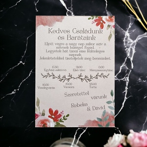 Rózsaszín Esküvői Meghívó, virágos Esküvői Meghívó, elegáns Esküvői Meghívókétoldalas esküvői meghívó - NRML-0010 - esküvő - meghívó & kártya - meghívó - Meska.hu