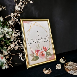 Rózsaszín, virágos, elegáns esküvői asztalszám - NRML-0010 - Meska.hu