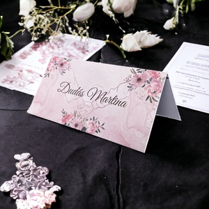 Rózsaszín, virágos esküvői ültetőkártya - NRML-0015, Esküvő, Meghívó & Kártya, Ültetési rend, Fotó, grafika, rajz, illusztráció, MESKA
