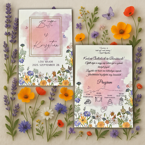 Vadvirágos Akvarell Esküvői Meghívó  Modern, Letisztult, Romantikus Design, Esküvő, Meghívó & Kártya, Meghívó, Fotó, grafika, rajz, illusztráció, MESKA