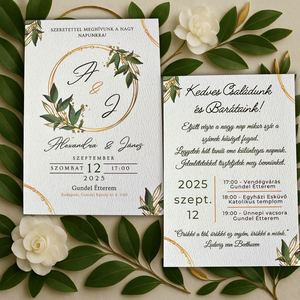 Aranyleveles Monogramos Esküvői Meghívó  Letisztult és Elegáns Design, Esküvő, Meghívó & Kártya, Meghívó, Fotó, grafika, rajz, illusztráció, MESKA