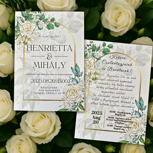 Fehér Rózsás Aranyív Esküvői Meghívó  Elegáns és Természetes Stílus - esküvő - meghívó & kártya - meghívó - Meska.hu