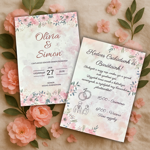 Pasztell virágos akvarell esküvői meghívó romantikus stílusban - esküvő - meghívó & kártya - meghívó - Meska.hu