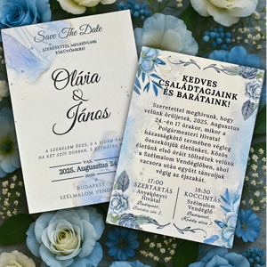 Kék aranyos akvarell esküvői meghívó elegáns hangulatban - esküvő - meghívó & kártya - meghívó - Meska.hu
