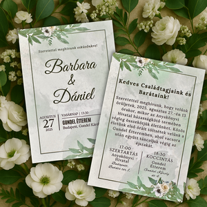 Fehér virágos zöld esküvői meghívó természet ihlette stílusban - esküvő - meghívó & kártya - meghívó - Meska.hu
