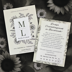Grafit napraforgós vintage esküvői meghívó természetes stílusban - esküvő - meghívó & kártya - meghívó - Meska.hu