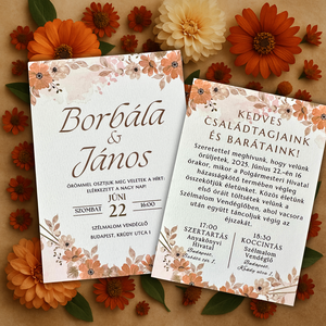 Narancs virágos nyári esküvői meghívó barátságos stílusban - esküvő - meghívó & kártya - meghívó - Meska.hu