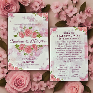 Rózsaszín virágmintás esküvői meghívó elegáns megjelenéssel, Esküvő, Meghívó & Kártya, Meghívó, Fotó, grafika, rajz, illusztráció, MESKA