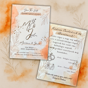 Barna és korallos árnyalatú esküvői meghívó  vintage stílusú romantikus és elegáns design - esküvő - meghívó & kártya - meghívó - Meska.hu