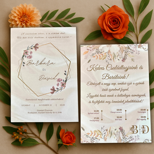 Boho Chic Esküvői Meghívó Virágos Kerettel Pasztell Színekben Egyedi Nyomtatott, Esküvő, Meghívó & Kártya, Meghívó, Fotó, grafika, rajz, illusztráció, MESKA
