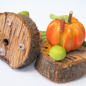 2db Őszi dekoráció, virágkötészeti dísz fakorongon, apró sütőtök dísz, tartós Halloween dekor, asztaldísz - otthon & életmód - dekoráció - halloween - halloweeni dekoráció - Meska.hu