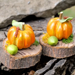 2db Őszi dekoráció, virágkötészeti dísz fakorongon, apró sütőtök dísz, tartós Halloween dekor, asztaldísz, Otthon & Életmód, Dekoráció, Halloween, Halloweeni dekoráció, Virágkötés, Mindenmás, MESKA