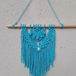Kék macrame fali dísz - otthon & életmód - dekoráció - fali és függő dekoráció - falra akasztható dekor - Meska.hu