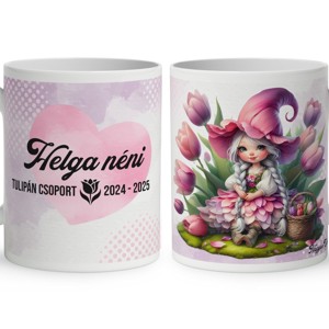 Neves ajándék óvónéniknek - Cuki Tulipános manólány mintás bögre, Otthon & Életmód, Konyhafelszerelés, tálalás, Tálalás, Bögre & Csésze, , MESKA