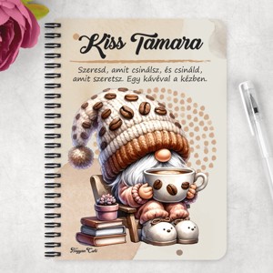 Személyre szabható - Cuki kávés manó könyvvel mintás A6-os füzet - otthon & életmód - papír, írószer - jegyzetfüzet & napló - Meska.hu