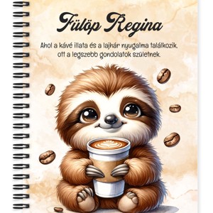 Személyre szabható - Nagyon cuki Kávés lajhár mintás A5-ös füzet, Otthon & Életmód, Papír, írószer, Jegyzetfüzet & Napló, , MESKA