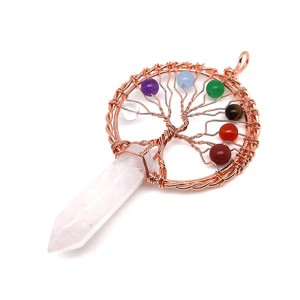 Életfa rose drót csúcs hegyikristály medál 5x9cm, Ékszer, Nyaklánc, Medál, , MESKA