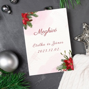 Téli esküvői meghívó mikulásvirággal ,piros ,többféle kivitelben  - Meska.hu
