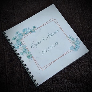 Eukaliptusz esküvői vendégkönyv négyzetes arany kerettel fotóalbum, Esküvő, Emlék & Ajándék, Vendégkönyv, Papírművészet, MESKA
