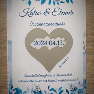 Kék virágos kaparós esküvői meghívó több méretben / Blue Flowers/  - esküvő - meghívó & kártya - meghívó - Meska.hu