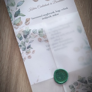 Pausz papirba hajtogatott esküvői meghívó, egyedi grafikával , viaszpecséttel zárva A5 - esküvő - meghívó & kártya - meghívó - Meska.hu