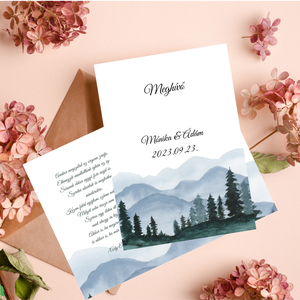 Hegyes táj, erdei esküvői meghívó, Esküvő, Meghívó & Kártya, Meghívó, Fotó, grafika, rajz, illusztráció, MESKA