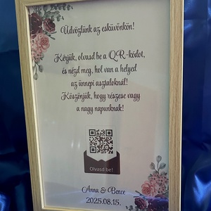 QR-kódos ültetési rend  keretezett esküvői információs tábla digitális és nyomtatott formában is! (bordó) , Esküvő, Meghívó & Kártya, Ültetési rend, Mindenmás, MESKA