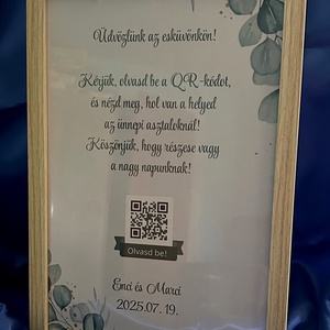 QR-kódos ültetési rend  keretezett esküvői információs tábla digitális és nyomtatott formában is! (greenery) , Esküvő, Meghívó & Kártya, Ültetési rend, Mindenmás, MESKA