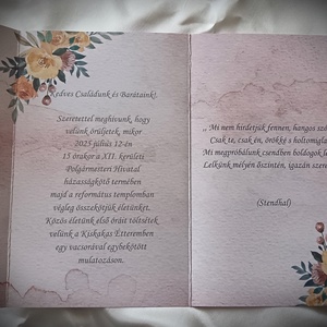 Egyedi barack színű meghívó sárga virágokkal hajtva, viaszpecséttel (viaszpecsétes meghívó)  - esküvő - meghívó & kártya - meghívó - Meska.hu
