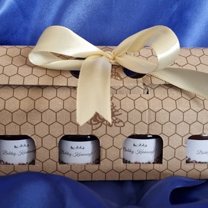 Egyedi csomagolású különleges méz válogatás ajándékcsomag karácsonyra (4 db-os) - élelmiszer - méz & propolisz - Meska.hu