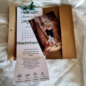 Kraft papírba hajtogatott, fényképes esküvői meghívó greenery  - Meska.hu