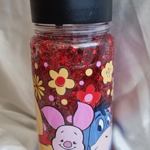 Mozgó csillámos kulacs, Micimackó Malacka Füles,  iskolakezdésre, óvodába, szülinapra vagy csak úgy  - otthon & életmód - konyhafelszerelés, tálalás - italos kellékek - kulacsok - Meska.hu