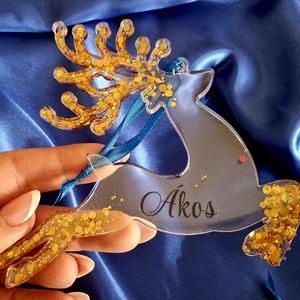 Névre szóló epoxy szarvas karácsonyfadísz  - karácsony - karácsonyi lakásdekoráció - karácsonyfadíszek - Meska.hu