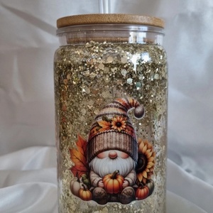 Egyedi dupla falú csillogós pohár  őszi manók 1, Otthon & Életmód, Konyhafelszerelés, tálalás, Tálalás, Pohár, , MESKA