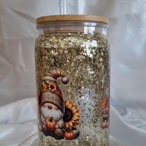 Egyedi dupla falú csillogós pohár  őszi manók 1 - otthon & életmód - konyhafelszerelés, tálalás - tálalás - pohár - Meska.hu