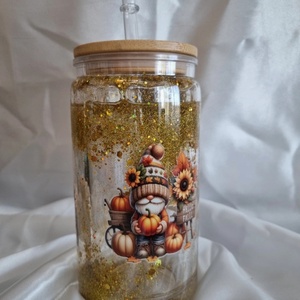 Egyedi dupla falú csillogós pohár  őszi manók 2, Otthon & Életmód, Konyhafelszerelés, tálalás, Tálalás, Pohár, , MESKA